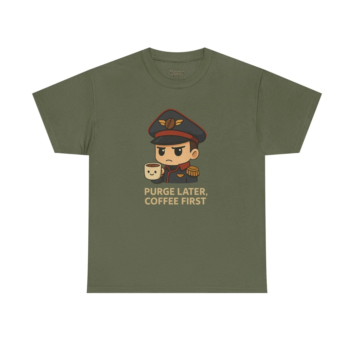 Grimdark Coffee Tee – Purge Later, Coffee First Printify