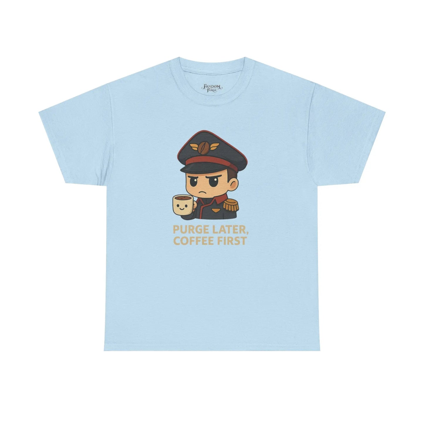 Grimdark Coffee Tee – Purge Later, Coffee First Printify