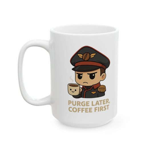 Grimdark Coffee Mug – Purge Later, Coffee First Printify