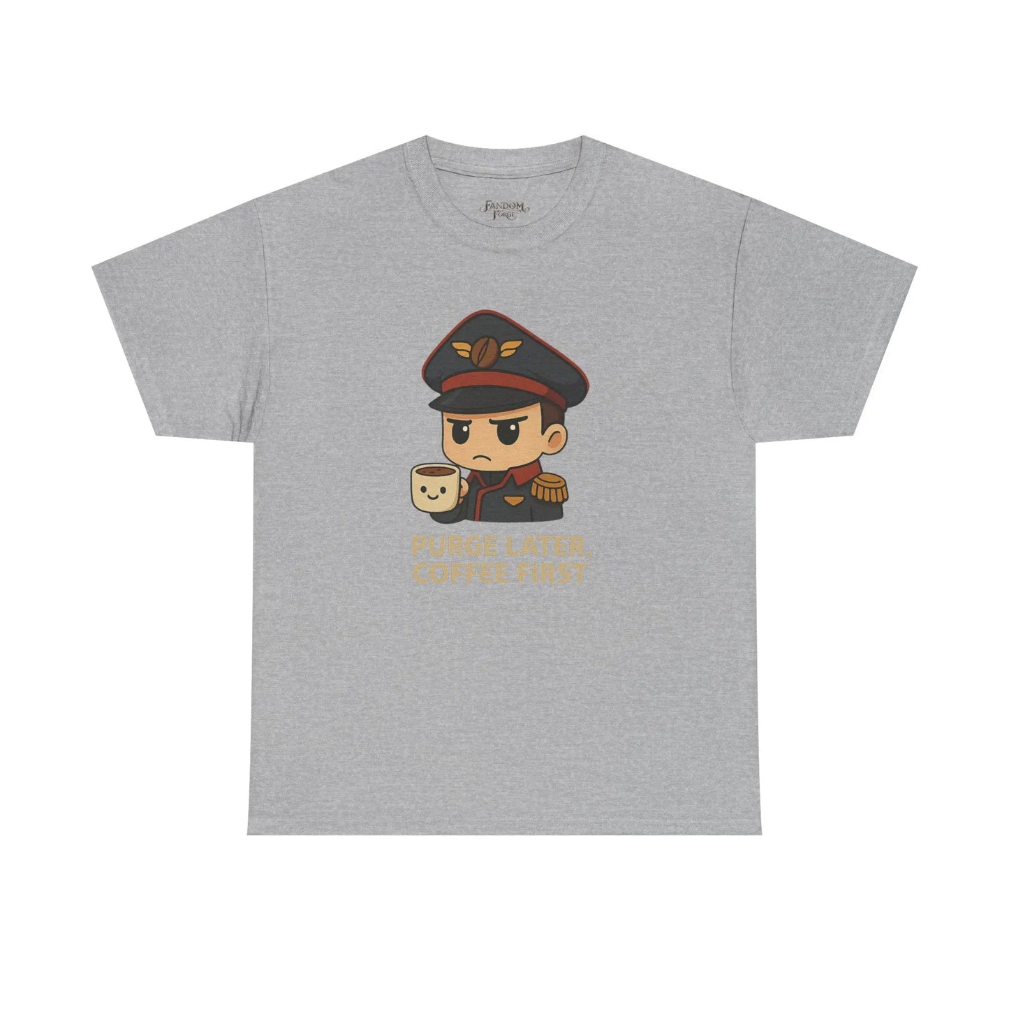 Grimdark Coffee Tee – Purge Later, Coffee First Printify