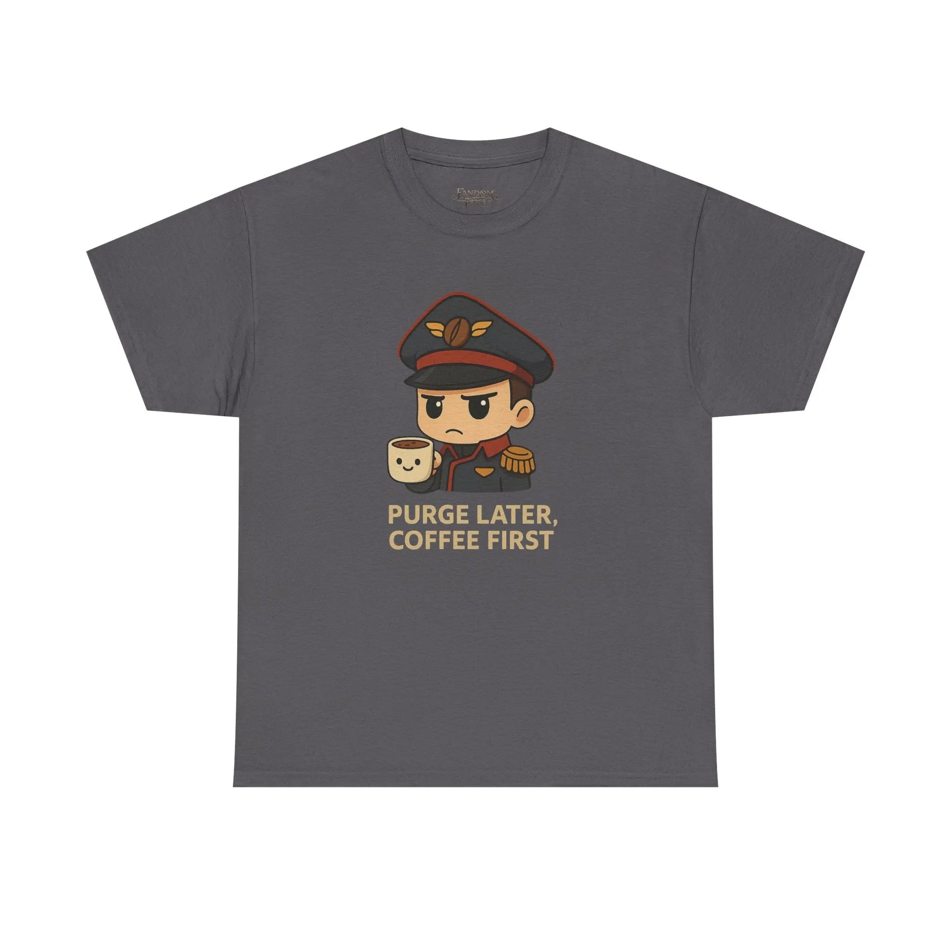 Grimdark Coffee Tee – Purge Later, Coffee First Printify