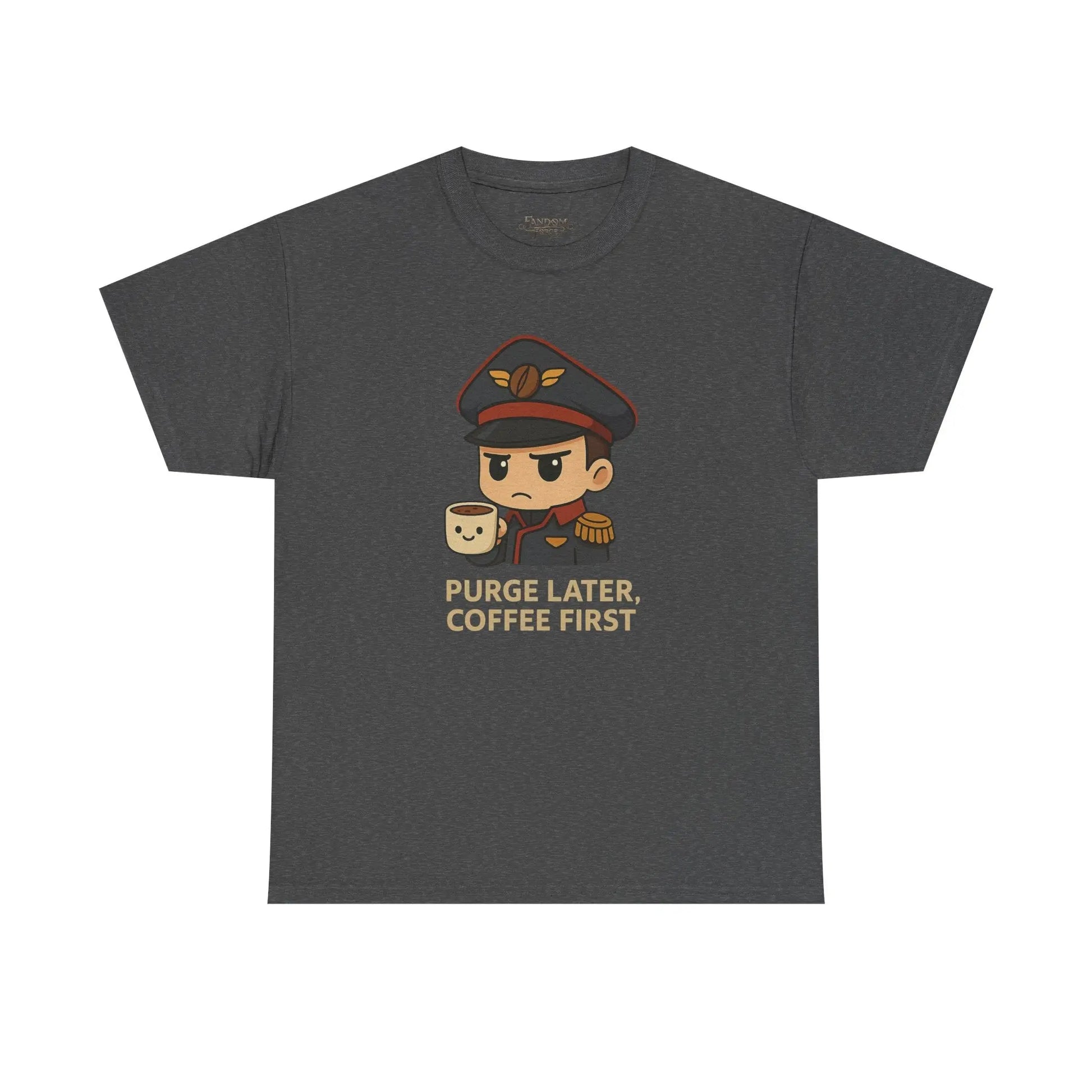 Grimdark Coffee Tee – Purge Later, Coffee First Printify