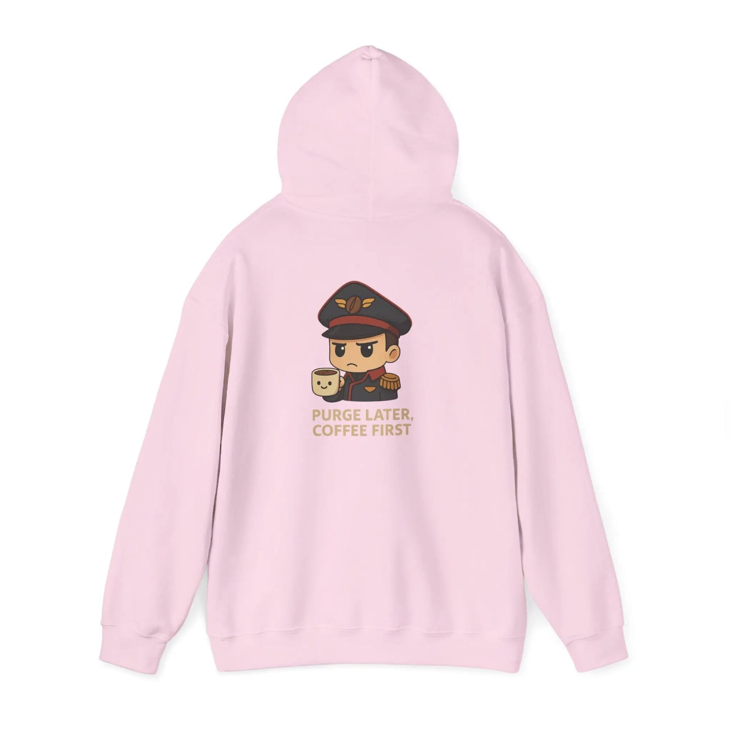 Grimdark Coffee Heavy Blend Hoodie – Purge Later, Coffee First Printify