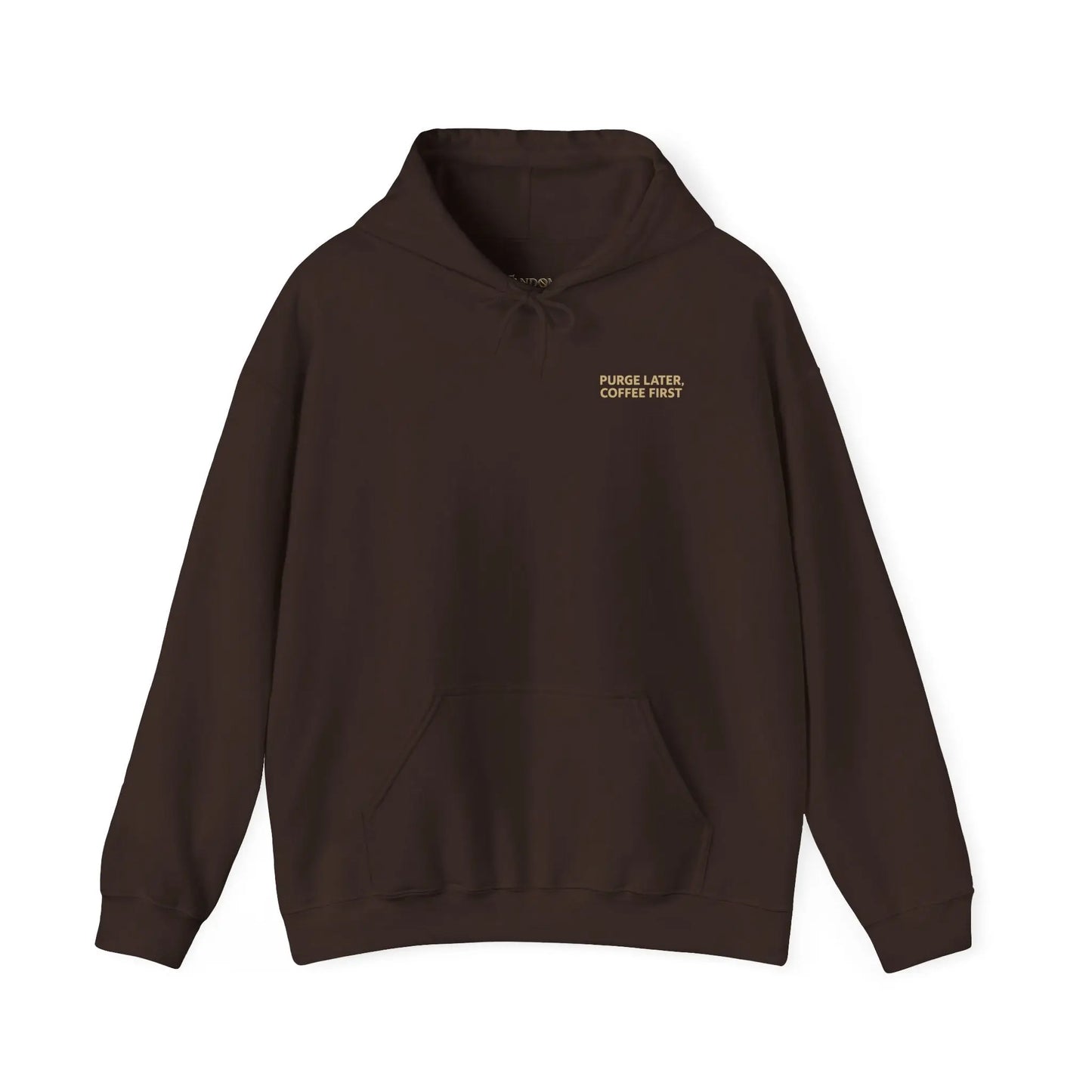 Grimdark Coffee Heavy Blend Hoodie – Purge Later, Coffee First Printify