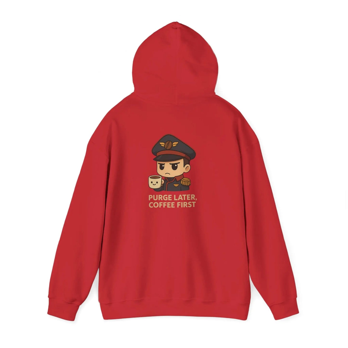 Grimdark Coffee Heavy Blend Hoodie – Purge Later, Coffee First Printify