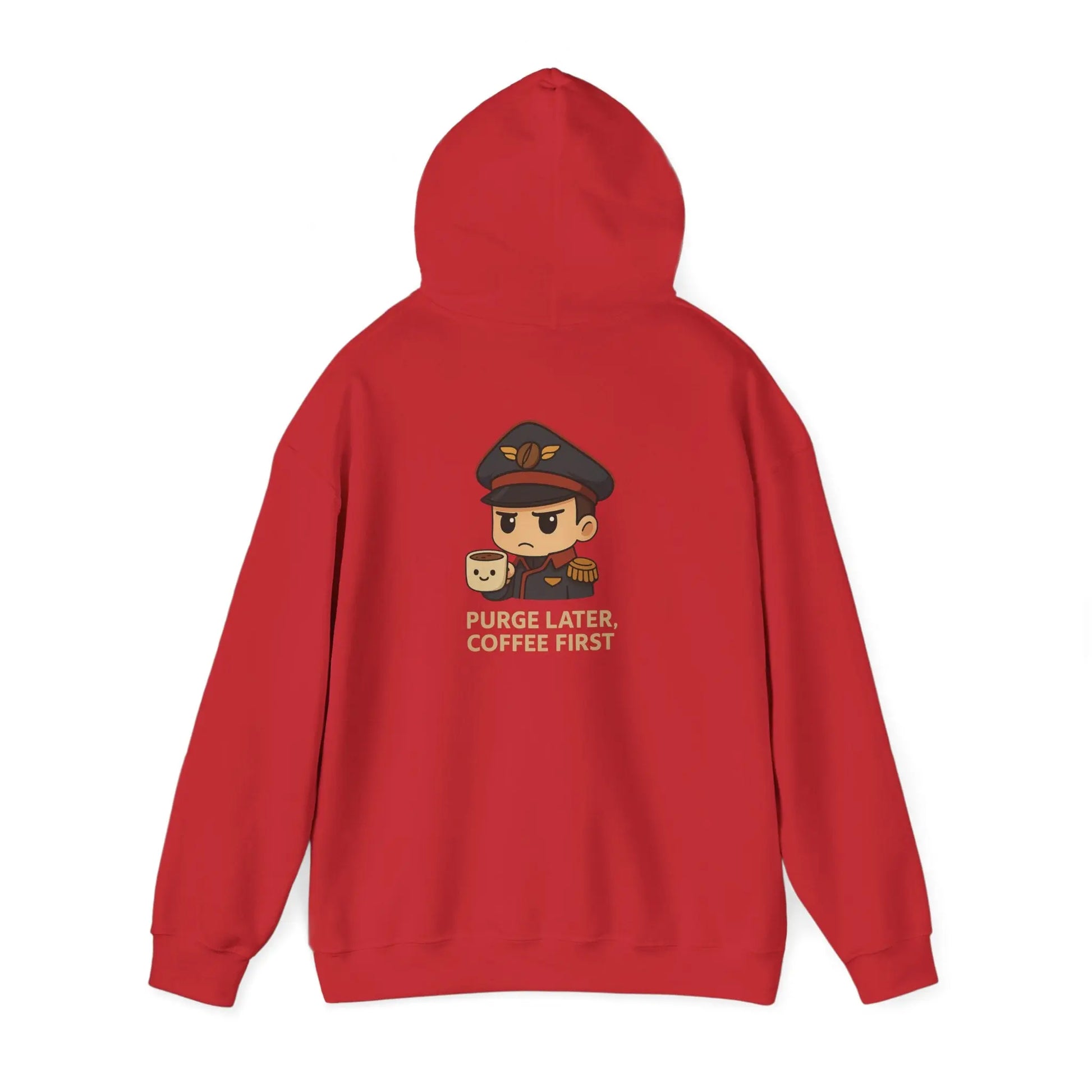 Grimdark Coffee Heavy Blend Hoodie – Purge Later, Coffee First Printify