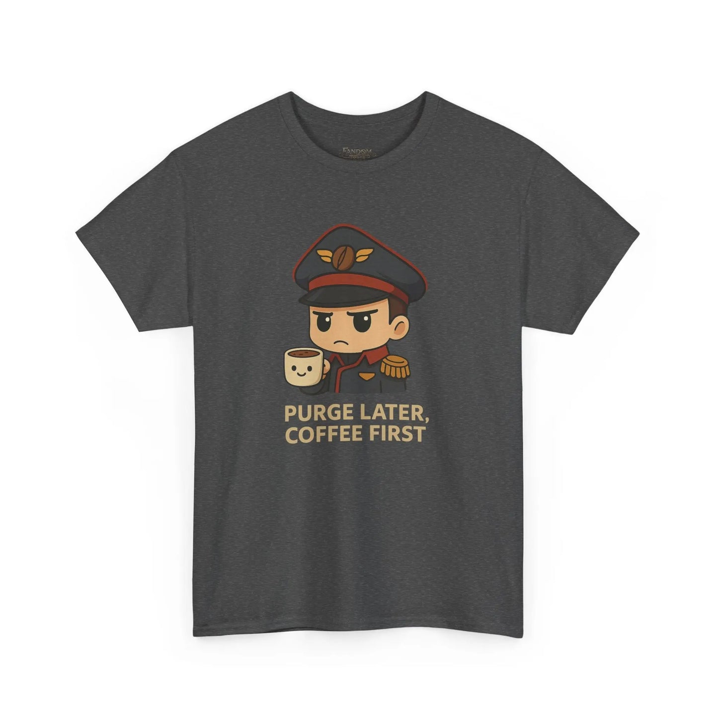 Grimdark Coffee Tee – Purge Later, Coffee First Printify