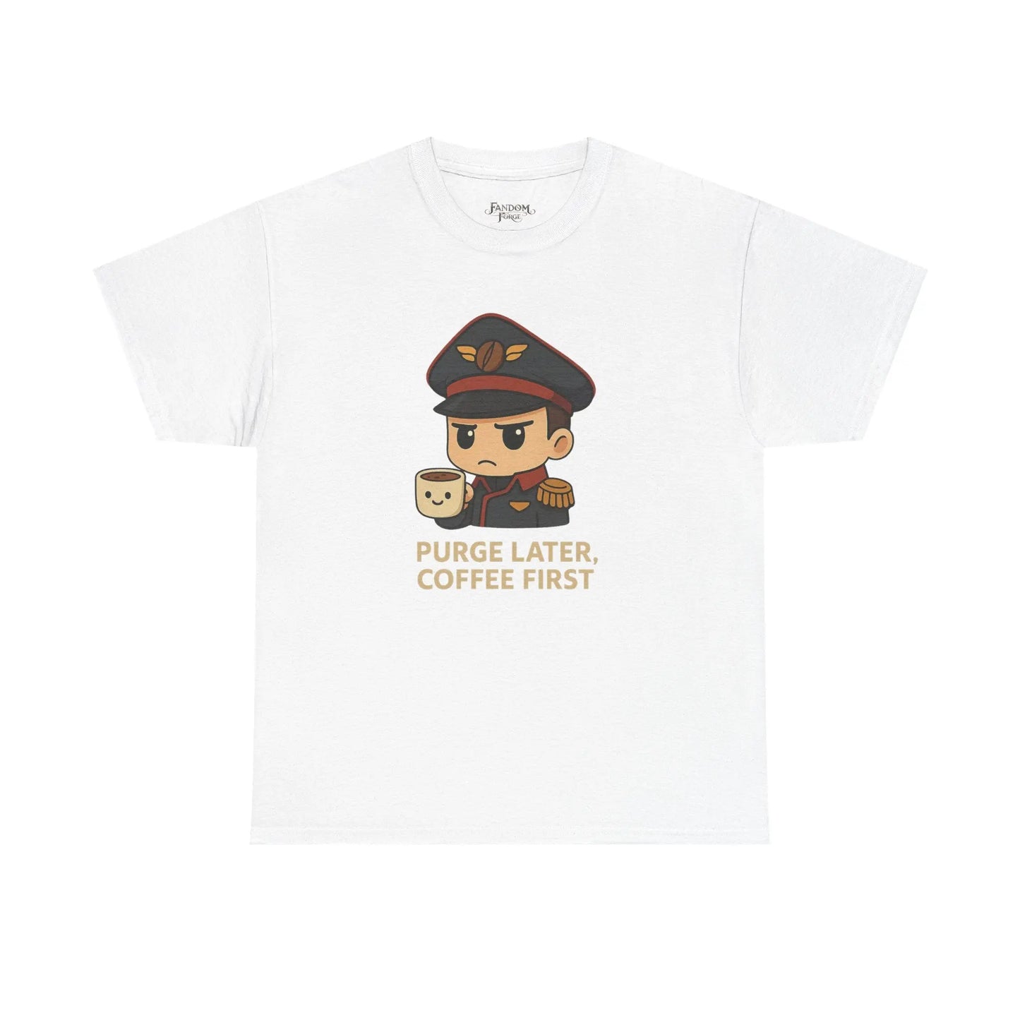 Grimdark Coffee Tee – Purge Later, Coffee First Printify