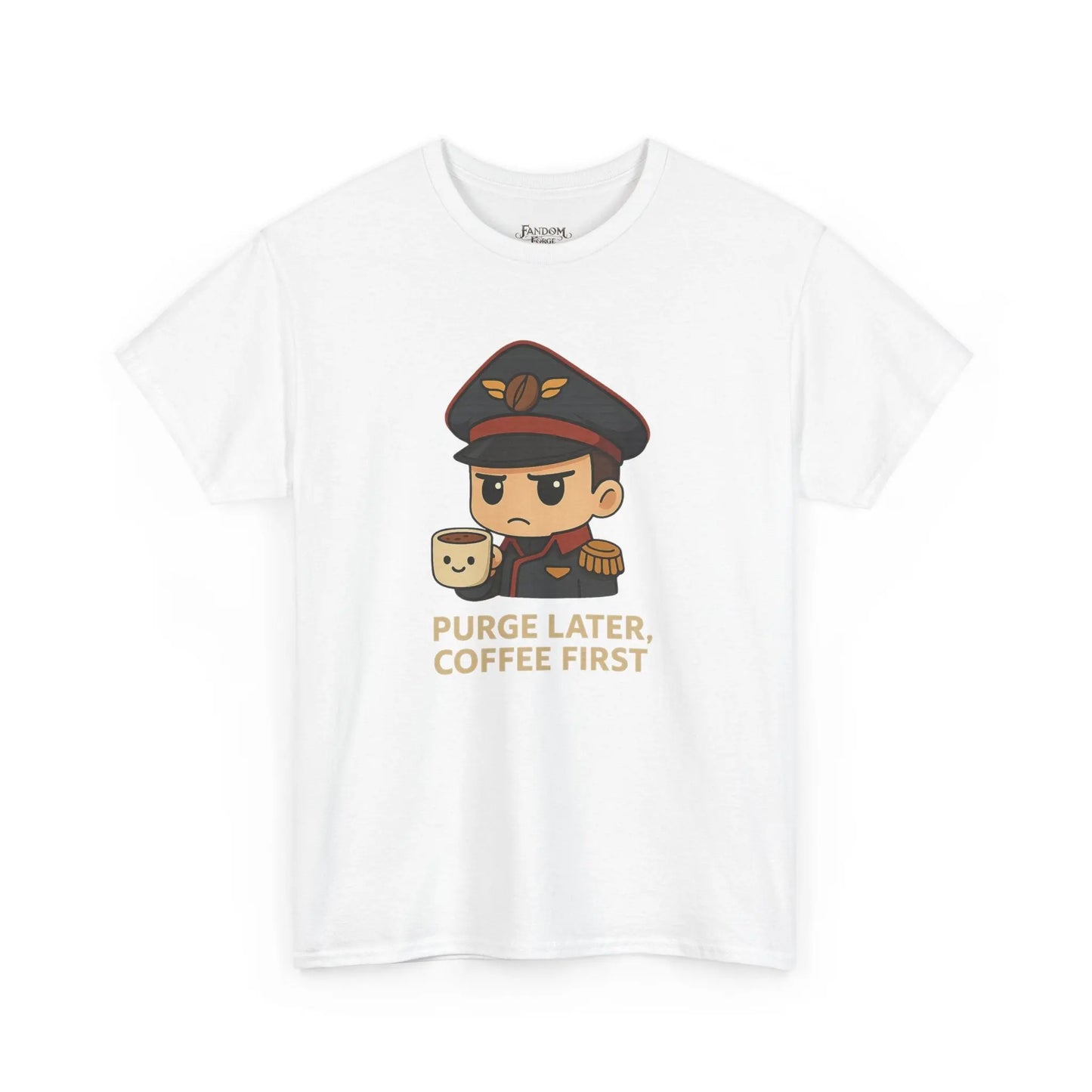 Grimdark Coffee Tee – Purge Later, Coffee First Printify