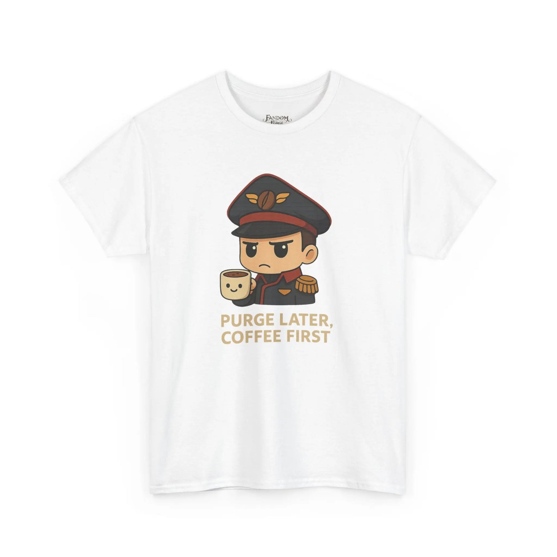 Grimdark Coffee Tee – Purge Later, Coffee First Printify