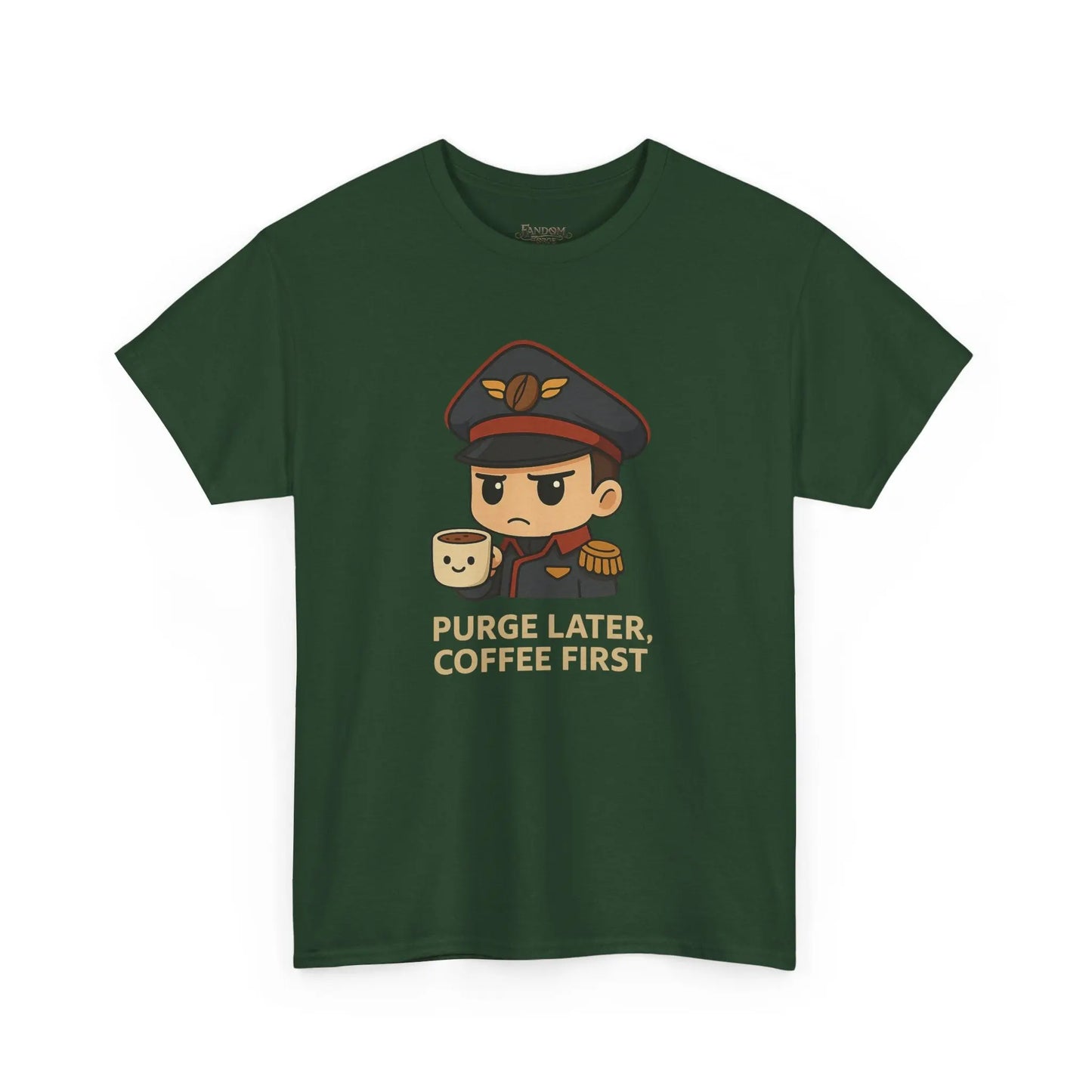 Grimdark Coffee Tee – Purge Later, Coffee First Printify