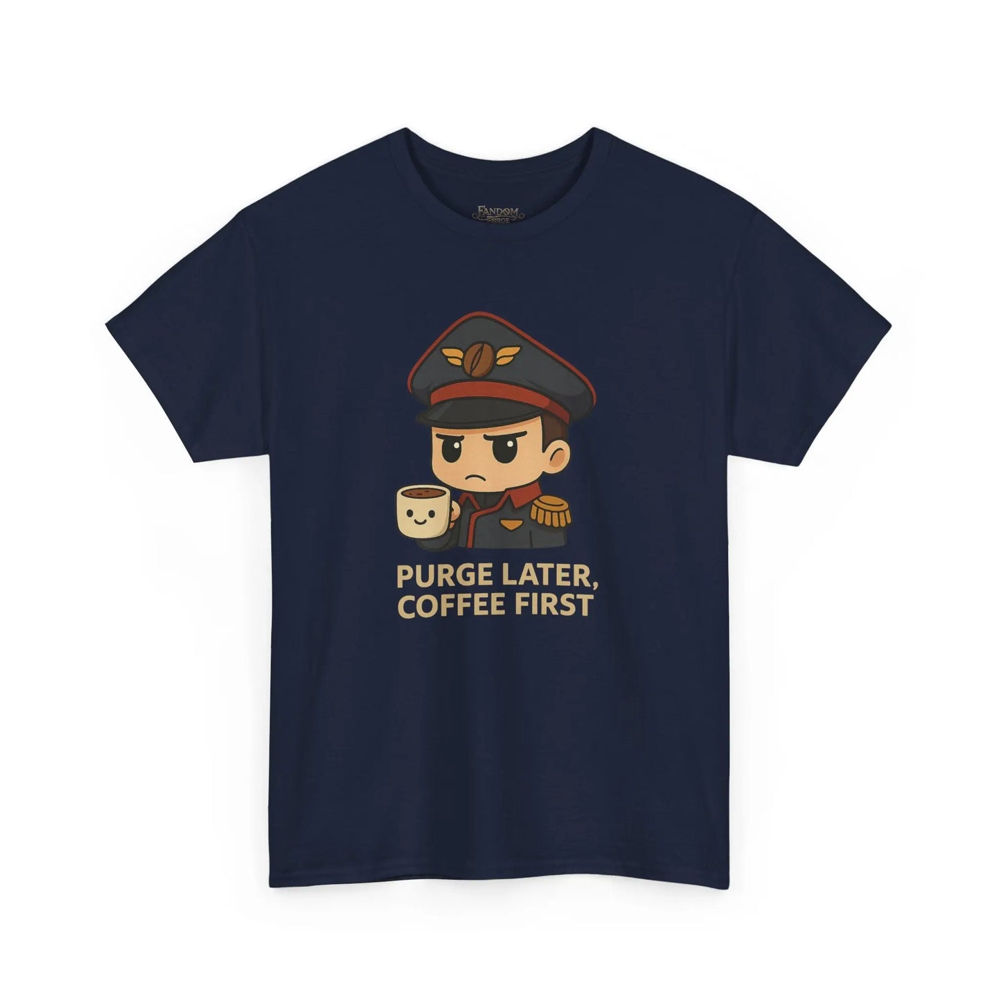 Grimdark Coffee Tee – Purge Later, Coffee First Printify