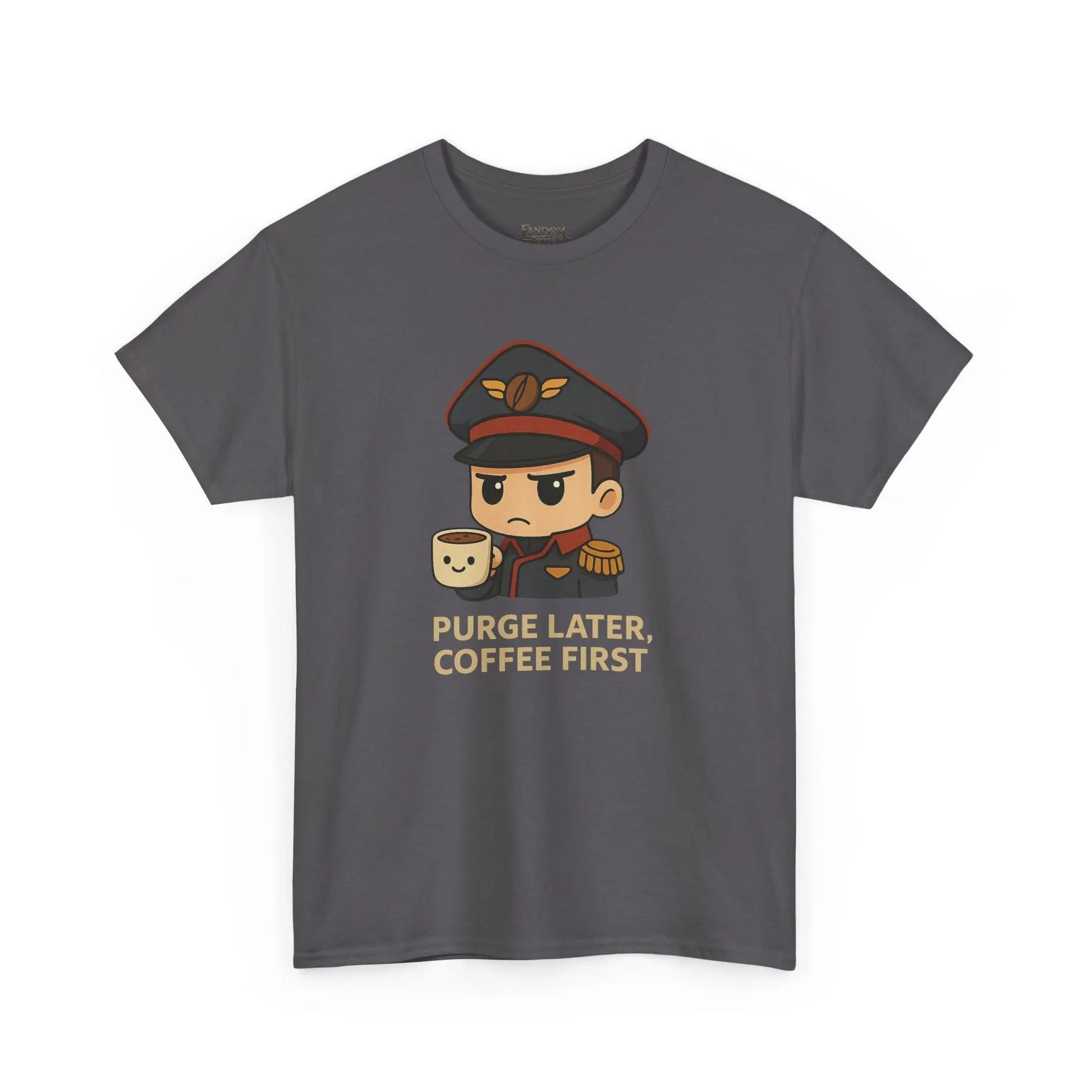Grimdark Coffee Tee – Purge Later, Coffee First Printify